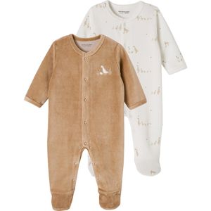 Set van 2 - Babyslaappakjes - Fluweel - Met Drukknoopopening - Antislipvoetjes vanaf 9 maanden