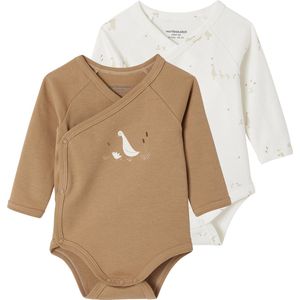 Set van 2 Babyrompertjes - Katoen - Effen en All-over Print - Lange Mouwen