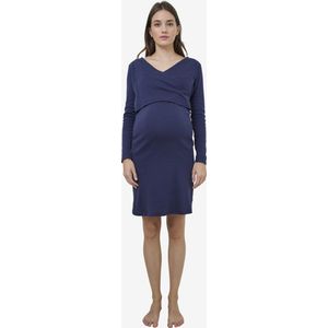 Nachthemd - Marineblauw - Katoen - Met Omslag Voor Borstvoeding