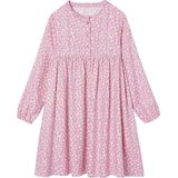 Jurk - Marineblauw - Jersey - All-Over Motief - Knoopsluiting Voorkant