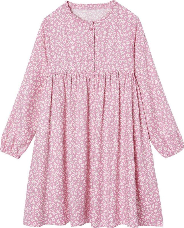 Jurk - Marineblauw - Jersey - All-Over Motief - Knoopsluiting Voorkant