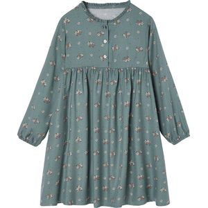 Jurk - Met All-Over Motief - Saliegroen - Knoopsluiting Voor - Lange Mouwen