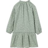 A-lijn Jurk - Bloemenprint - Katoen - Lange Mouwen - Ruches