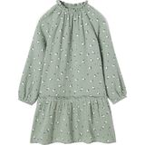 A-lijn Jurk - Bloemenprint - Katoen - Lange Mouwen - Ruches