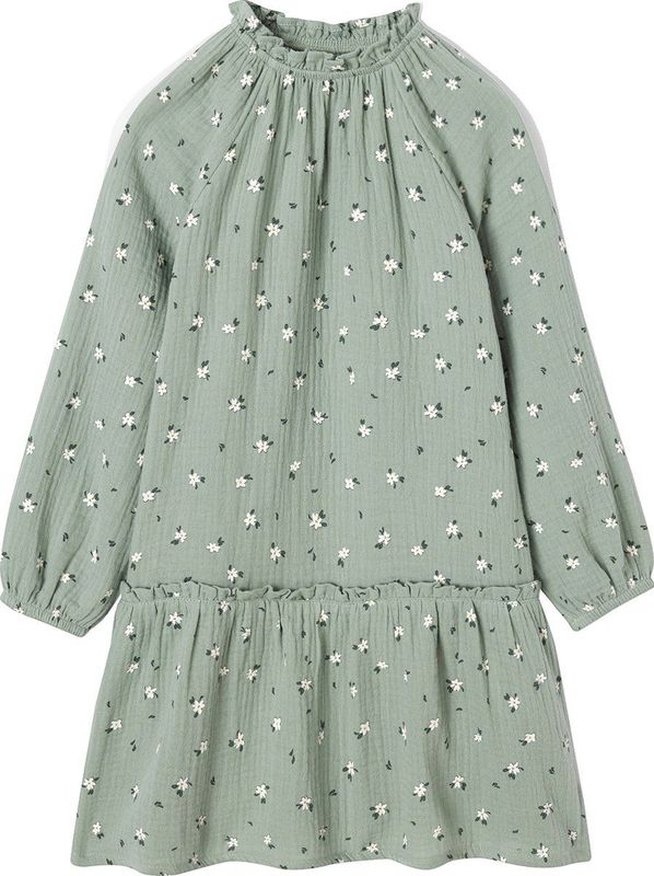 A-lijn Jurk - Bloemenprint - Katoen - Lange Mouwen - Ruches