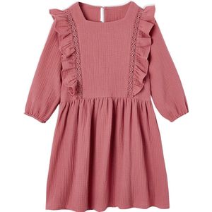 Meisjesjurk - Ruches - Oudroze - Katoen