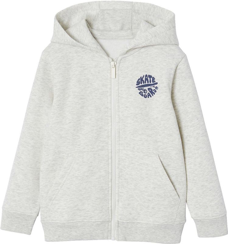 Basics - Jongenssweater - Gemêleerd Wit - Gevoerde Capuchon - 57% Katoen, 43% Gerecycled Polyester