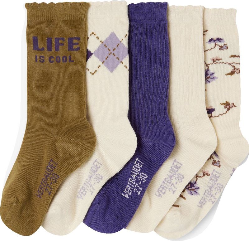 Set van 5 - Meisjessokken - Ecru - 73% Katoen, 24% Polyamide, 3% Elastaan