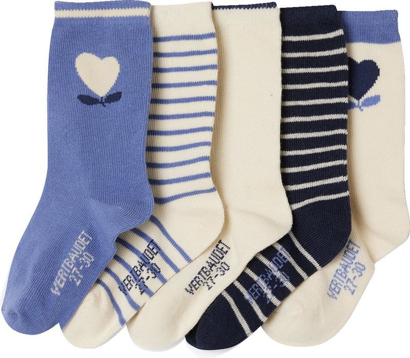 Sokken - Meisjes - Set van 5 - Gestreept, Hartjespatroon, Effen - Katoen, Polyamide, Elastaan