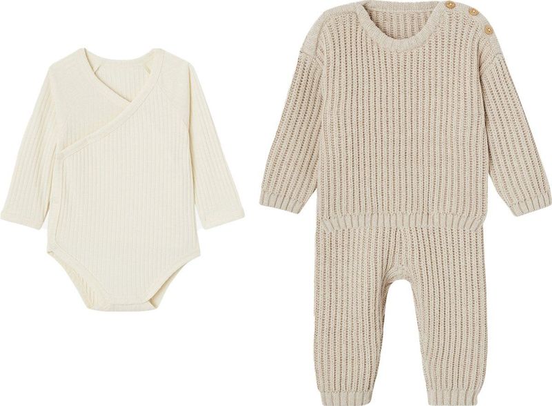 Vertbaudet - 3-delige Baby Geboorteset - Meisje of Jongen - Trui Broek Body