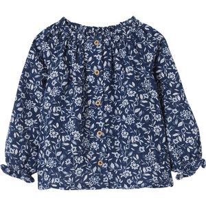 Bloemetjesblouse - Jeansblauw - Katoen - Meisjesbaby