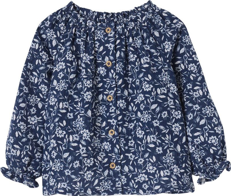 Bloemetjesblouse - Jeansblauw - Katoen - Meisjesbaby