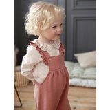 Vertbaudet - Fleece Tuinbroek - Roze - Biokatoen - Schouderbandjes met Ruches