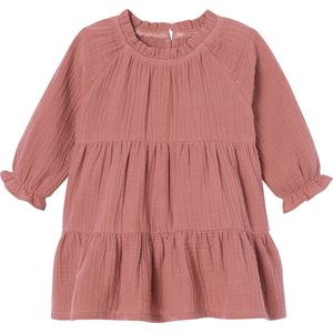 Jurk - Babymeisjes - Saliegroen - Katoenen Gaas - Ruches, Kraag met Ruches, Knoopsluiting