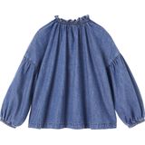 Meisjesblouse - Denim - Middenblauw - 100% Katoen - Lange Pofmouwen