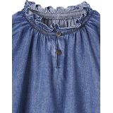 Meisjesblouse - Denim - Middenblauw - 100% Katoen - Lange Pofmouwen