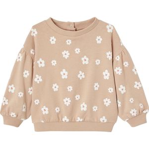 Babysweater - Kaki - Met Print - Geribbelde Boord - Drukknopen op de Rug