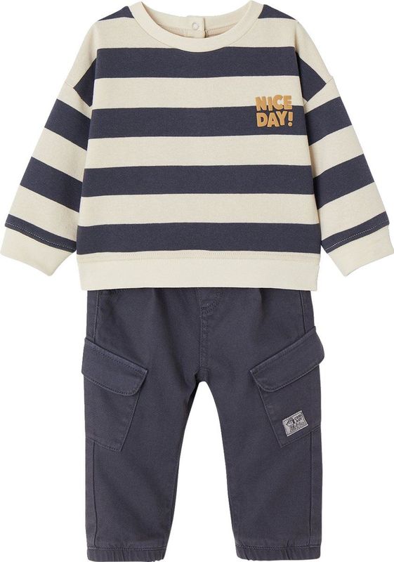 Vertbaudet Set gestreepte sweater + battlebroek babyjongen