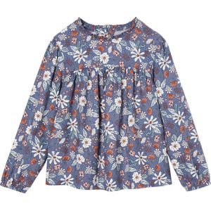Blouse - Roze - Meisjesblouse met Bloemenprint - Lange Pofmouwen