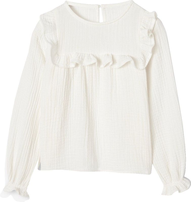 Blouse - Effen of Bloemmotief - Katoengaas - Lange Mouwen