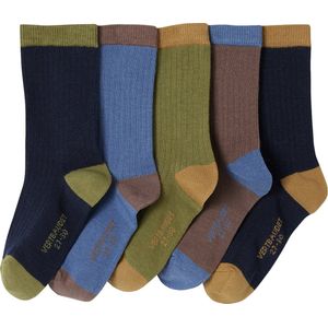 Vertbaudet - Set van 5 - Enkelsokken - Tweekleurig - 76% Katoen, 22% Polyester, 2% Elastaan