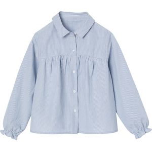 Popeline - Uitlopende Blouse - Hemelsblauw - 100% Katoen - Sluiting met Glitterknopen