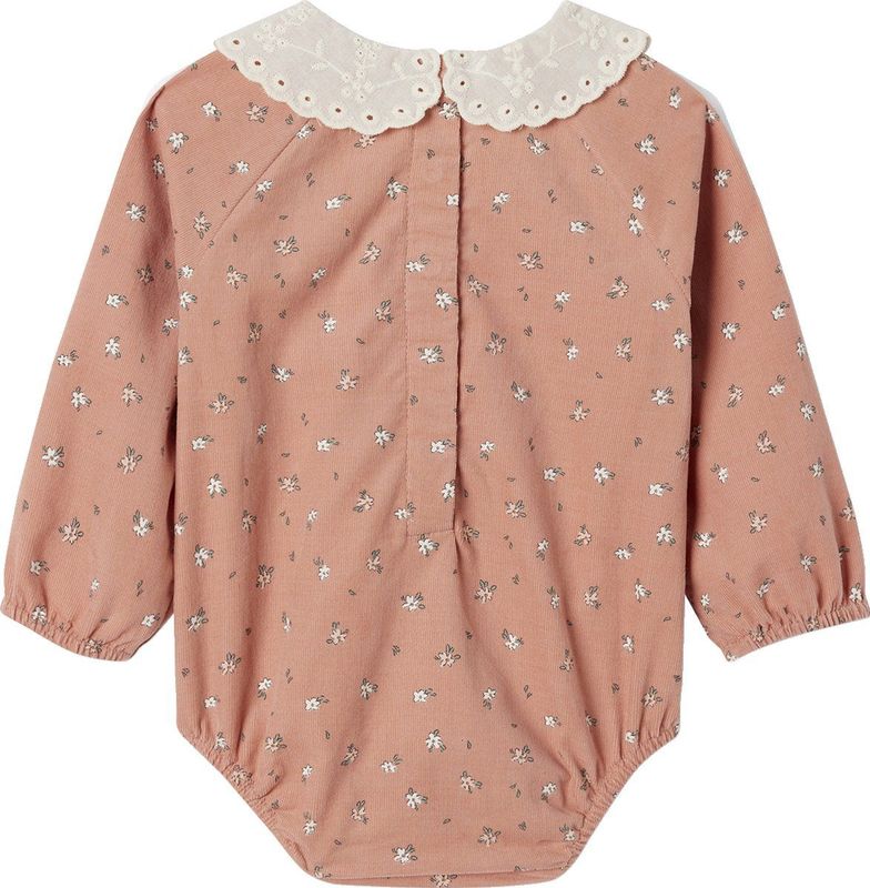 Vertbaudet - Fluwelen Babyromper - Bloemenprint - Kraag - Engels Borduurwerk