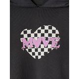 Vertbaudet - Korte Sportieve Meisjessweater - Grijs - Gevoerde Capuchon, Dambordmotief