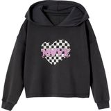 Vertbaudet - Korte Sportieve Meisjessweater - Grijs - Gevoerde Capuchon, Dambordmotief