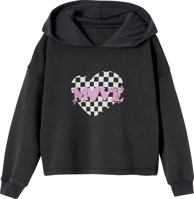 Vertbaudet - Korte Sportieve Meisjessweater - Grijs - Gevoerde Capuchon, Dambordmotief