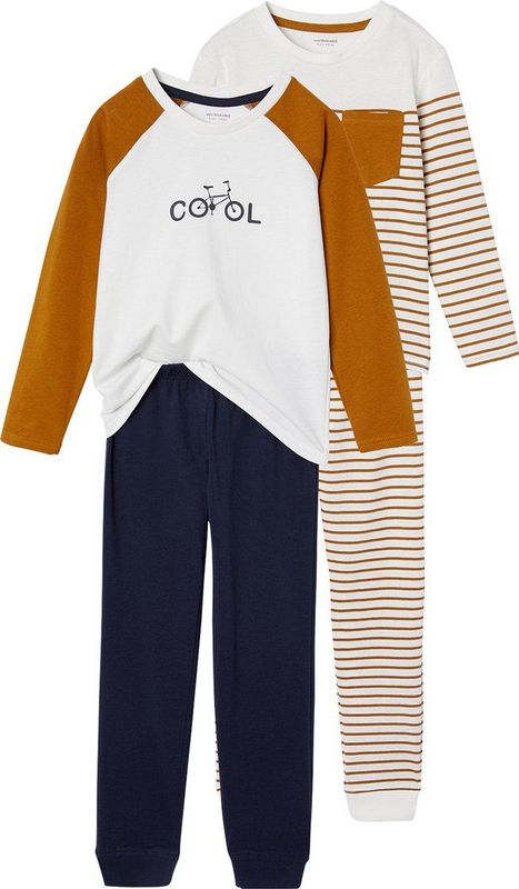 Pyjama's - Set van 2 - Katoen - Gestreept en Effen - Lange Mouwen