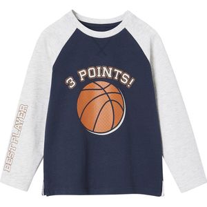 Sportshirt - Nachtblauw - T-shirt met Balmotief in Reliëf voor Jongens met Contrasterende Raglanmouwen
