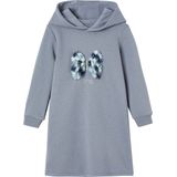Meisjesjurk - Sweatstof - Grijsblauw - Capuchon - 65% Katoen, 35% Polyester
