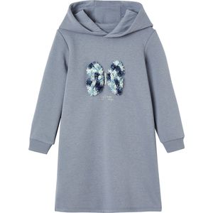Meisjesjurk - Sweatstof - Grijsblauw - Capuchon - 65% Katoen, 35% Polyester