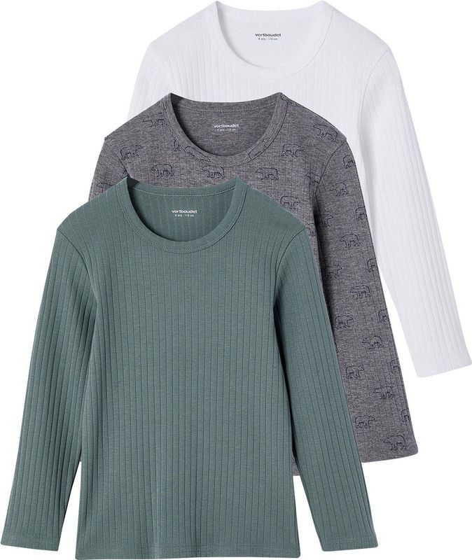 Vertbaudet Set van 3 T-shirts van ribstof met lange mouwen jongens