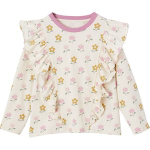 Meisjesshirt - Bloemenprint - Ronde Hals - Lange Mouwen - 100% Katoen
