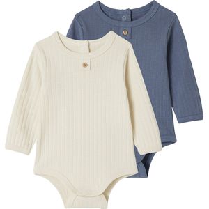 Set van 2 - Rompertjes - Blauw - Biologisch Katoen - Lange Mouwen