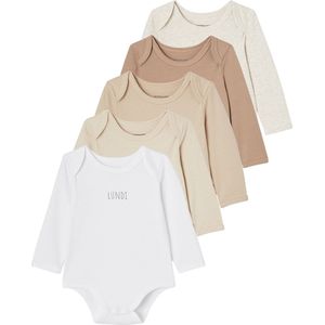 Vertbaudet - Set van 5 - Rompertjes - Wit - Biologisch Katoen, Lange Mouwen, Amerikaanse Mouwgaten