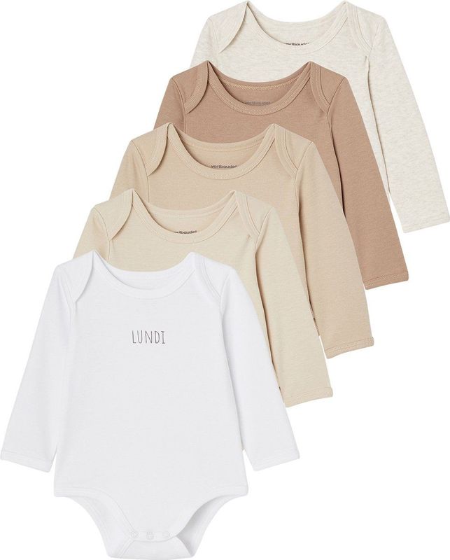 Rompertjes - Set van 5 - Lange Mouwen - Biologisch Katoen - Dessin Dag van de Week