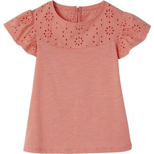 Vertbaudet - Meisjesshirt - Gevlamd - Engels Borduurwerk - Korte Mouwen met Stroken