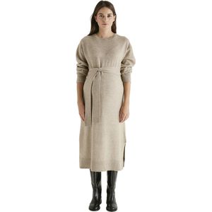 Jerseyjurken - Lange Gebreide Zwangerschapsjurk - Gemêleerd Beige