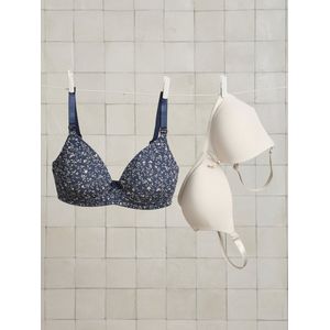 Vertbaudet - Set van 2 - Gewatteerde Borstvoedings- & Zwangerschapsbeha's - Zwart/Wit - Stretch Katoen