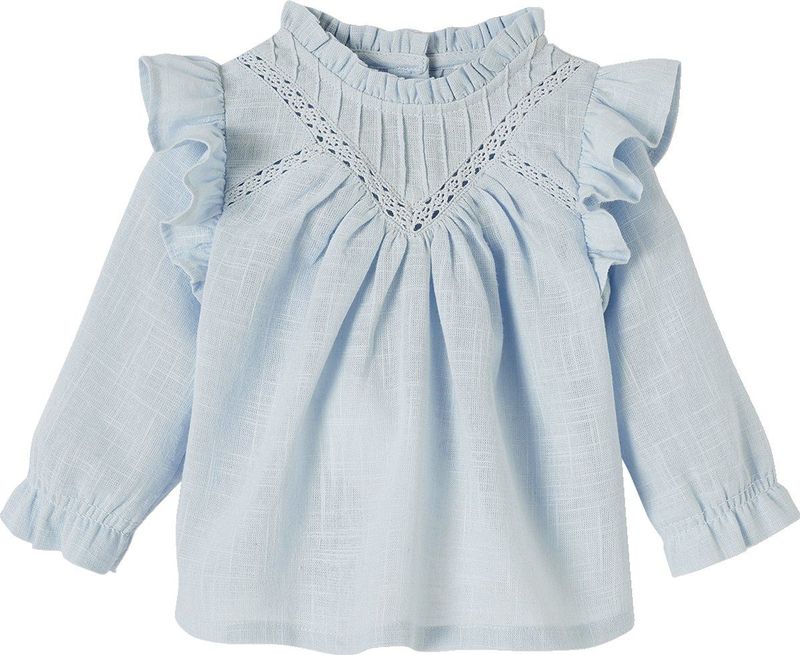 Blabybouse - Hemelsblauw - Blouse - Ruches in Gevlamde Stof