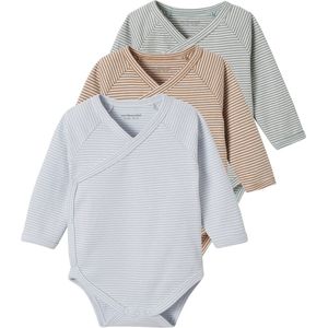 Vertbaudet - Set van 3 Rompertjes - Hemelsblauw - Lange Mouwen - Biologisch Katoen