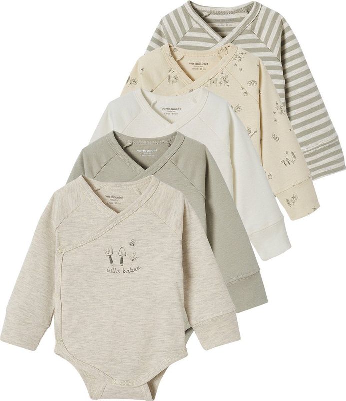 Set van 5 Rompertjes - Saliegroen - Biologisch Katoen - Lange Mouwen