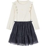 Set - Shirt met Ruches en Tule Rokje - Antraciet - T-shirt 100% Katoen, Tule Rok 100% Polyester