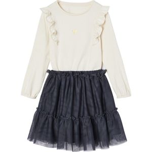 Set - Shirt met Ruches en Tule Rokje - Antraciet - T-shirt 100% Katoen, Tule Rok 100% Polyester