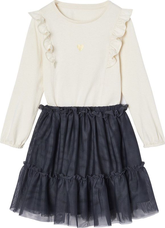 Set - Shirt met Ruches en Tule Rokje - Antraciet - T-shirt 100% Katoen, Tule Rok 100% Polyester