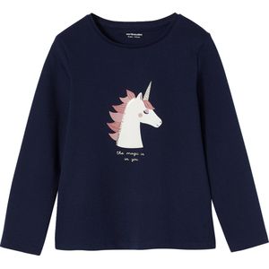 T-shirt - Anna - Meisjes T-shirt - Marineblauw - Bedrukt Konijnmotief met Strikje