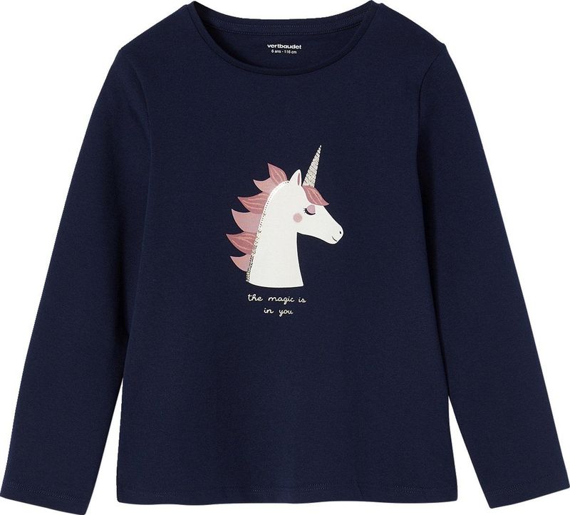 T-shirt - Anna - Meisjes T-shirt - Marineblauw - Bedrukt Konijnmotief met Strikje